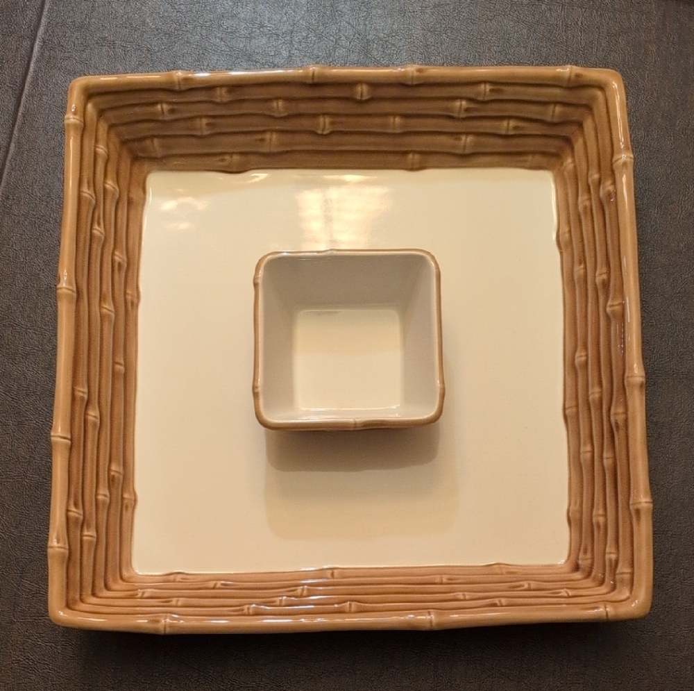 Square Bamboo-Style Ceramic Plater